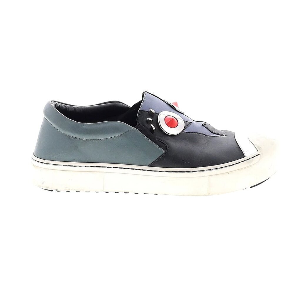 Fendi Monster Face Slip On Sneakers Studded Lightning Bolt Black Green EU 37 US - Picture 3 of 12